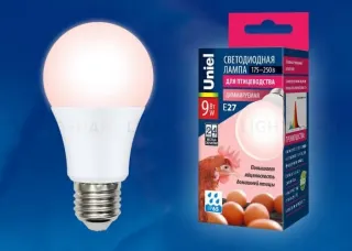 Лампа светодиодная диммируемая для птиц Uniel E27 9W LED-A60-9W/SCEP/E27/FR/DIM IP65 PLO65WH LED-A60-9W/SCEP/E27/FR/DIM IP65 PLO65WH