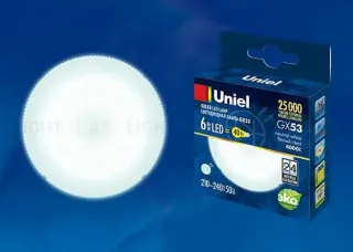 Лампа светодиодная (UL-00001669) Uniel GX53 6W 4000K матовая LED-GX53-6W/NW/GX53/FR PLZ01WH LED-GX53-6W/NW/GX53/FR PLZ01WH