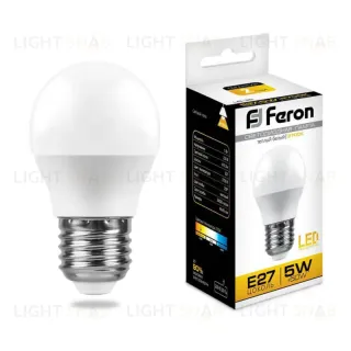 Лампа светодиодная Feron E27 5W 2700K Шар Матовая LB-38 25404 25404