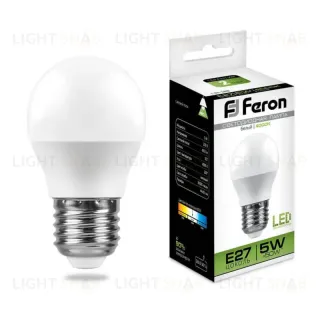 Лампа светодиодная Feron E27 5W 4000K Шар Матовая LB-38 25405 25405