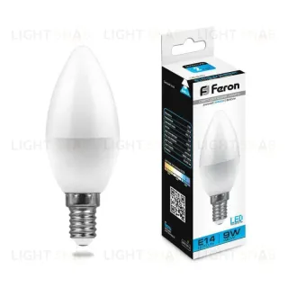 Лампа светодиодная Feron E14 9W 6400K Свеча Матовая LB-570 25800 25800