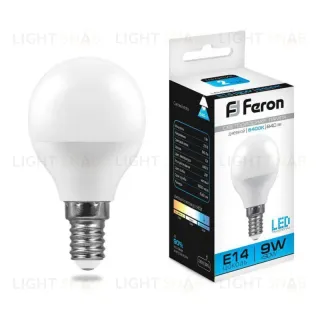 Лампа светодиодная Feron E14 9W 6400K Шар Матовая LB-550 25803 25803