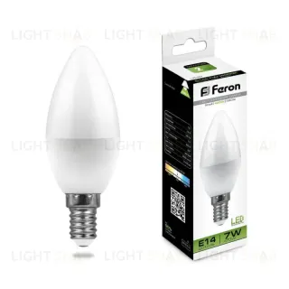 Лампа светодиодная Feron E14 7W 4000K Свеча матвоая LB-97 25476 25476