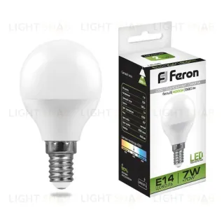 Лампа светодиодная Feron E14 7W 4000K Шар Матовая LB-95 25479 25479