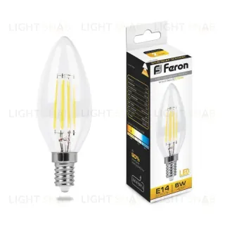 Лампа светодиодная филаментная Feron E14 5W 2700K Свеча Прозрачная LB-58 25572 25572