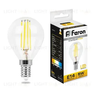 Лампа светодиодная филаментная Feron E14 5W 2700K Шар Прозрачная LB-61 25578 25578