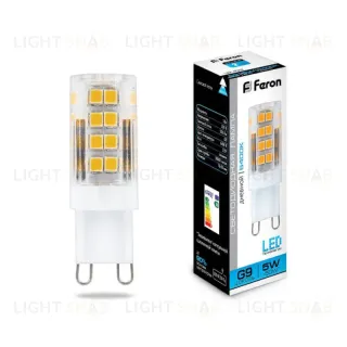 Лампа светодиодная Feron G9 5W 6400K Прямосторонняя Матовая LB-432 25771 25771