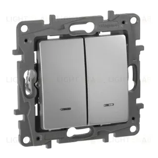 Переключатель двухклавишный Legrand Etika с подсветкой 10A 250V алюминий 672416 672416