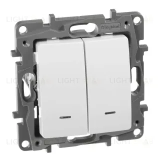 Переключатель двухклавишный Legrand Etika с подсветкой 10A 250V белый 672216 672216
