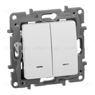 Выключатель двухклавишный Legrand Etika с подсветкой 10A 250V белый 672204 672204