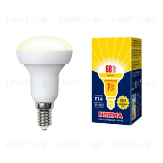 Лампа светодиодная (UL-00003845) Volpe E14 7W 3000K матовая LED-R50-7W/WW/E14/FR/NR LED-R50-7W/WW/E14/FR/NR картон