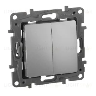 Переключатель двухклавишный Legrand Etika 10A 250V алюминий 672412 672412