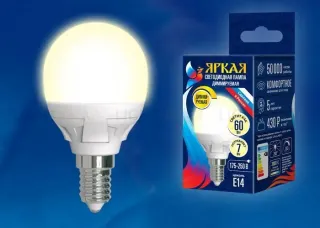 Лампа светодиодная диммируемая (UL-00004302) Uniel E14 7W 3000K матовая LED-G45 7W/3000K/E14/FR/DIM PLP01WH LED-G45 7W/3000K/E14/FR/DIM PLP01WH картон