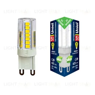 Лампа светодиодная (UL-00006749) Uniel G9 5W 4000K прозрачная LED-JCD-5W/4000K/G9/CL GLZ09TR LED-JCD-5W/4000K/G9/CL GLZ09TR картон