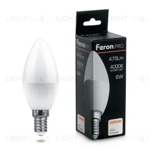 Лампа светодиодная Feron E14 6W 4000K свеча матовая LB-1306 38045 38045