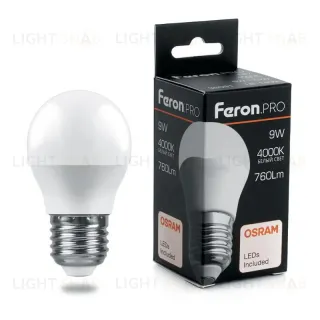 Лампа светодиодная Feron E27 9W 4000K шар матовый LB-1409 38081 38081
