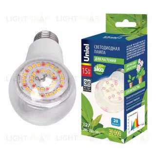 Лампа светодиодная для растений (UL-00007405) Uniel E27 15W груша прозрачная LED-A60-15W/SPFB/E27/CL PLP30WH LED-A60-15W/SPFB/E27/CL PLP30WH