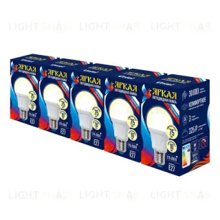 Лампа светодиодная Uniel E27 10W 3000K груша матовая LED-A60 10W/WW/E27/FR PLP01WH Набор из 5штук UL-00008087 LED-A60 10W/WW/E27/FR PLP01WH Набор из 5штук