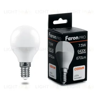 Лампа светодиодная Feron.PRO LB-1407 шар E14 7.5W 6400K 38073 38073