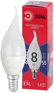Лампа светодиодная Эра E14 8W 6500K LED BXS-8W-865-E14 R Б0045345 Б0045345