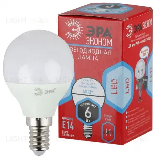 Лампа светодиодная Эра E14 6W 4000K ECO LED P45-6W-840-E14 Б0019077 Б0019077