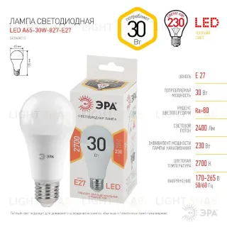 Лампа светодиодная Эра E27 30W 2700K LED A65-30W-827-E27 Б0048015 Б0048015