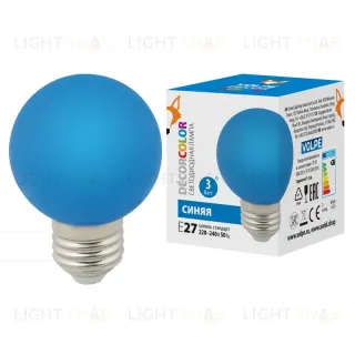 Лампа светодиодная Volpe E27 3W синий шар LED-G60-3W/Blue/E27/FR/С UL-00006957 LED-G60-3W/Blue/E27/FR/С