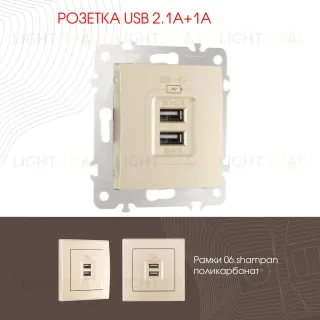 Розетка USB 2.1А+1А Arte Milano 206.46-1.shampan 206.46-1.shampan