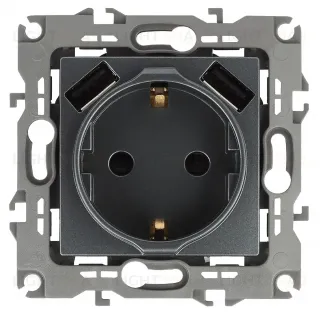 Розетка 2P+E со шторками и 2xUSB Эра 12-4109-12 Б0047846 Б0047846
