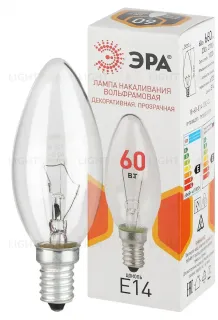 Лампа накаливания Эра B-60-E14-230-CL свечка Б0066551 Б0066551