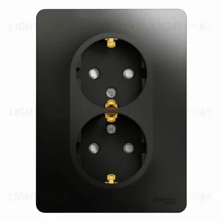 Розетка 2-ая с/з со шторками, 16А (в сборе) Systeme Electric Glossa Антрацит GSL000726 GSL000726