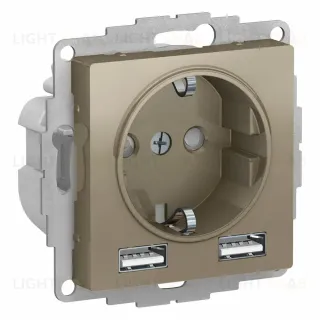 Розетка Systeme Electric AtlasDesign Шампань A+A, 5В/2,4А, 2х5В/1,2А SO + USB ATN000530 ATN000530