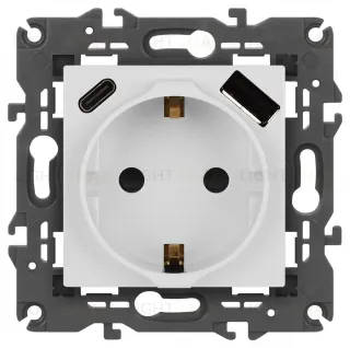 Розетка со шторками с USB type-A+C Эра Elegance 14-4108-01 Б0067736 Б0067736