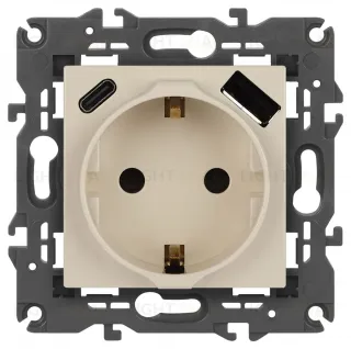 Розетка со шторками с USB type-A+C Эра Elegance 14-4108-02 Б0067725 Б0067725