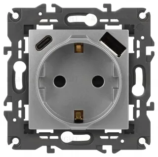 Розетка со шторками с USB type-A+C Эра Elegance 14-4108-03 Б0067741 Б0067741