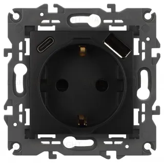Розетка со шторками с USB type-A+C Эра Elegance 14-4108-05 Б0067724 Б0067724