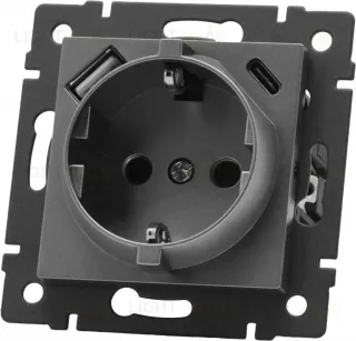 Механизм розетки с USB зарядкой Arlight SCT-MUAC-PL-GR-V (250V, 16A) 049831 049831