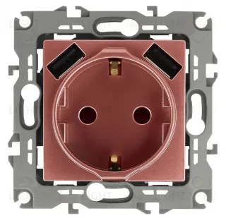 Розетка 2P+E со шторками и 2xUSB Эра 12-4109-14 Б0047848 Б0047848