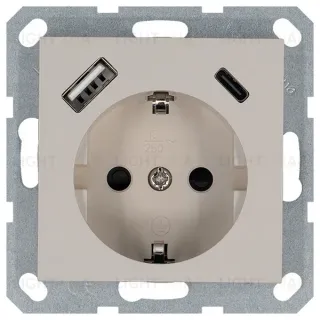 Розетка SHUKO с USB A+C с защитными шторками 16A 250V 2P+T USB 25W, цвет Тауп Jasmart G5501USB-25T G5501USB-25T