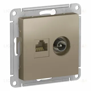 Розетка двойная комп+ТВ, RJ45+TV, кат.5E, Systeme Electric AtlasDesign Шампань ATN000589 ATN000589