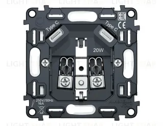 Механизм электрической розетки 2USB С+C 20W (быстрая зарядка) с/з на винтовых зажимах 16A-250V QUANT Ambrella Volt VM165 VM165