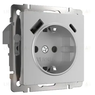 Розетка Werkel Розетка с заземлением, шторками и USB тип A+C (серебряный) W1171706 4690389206870 a067703 4690389206870