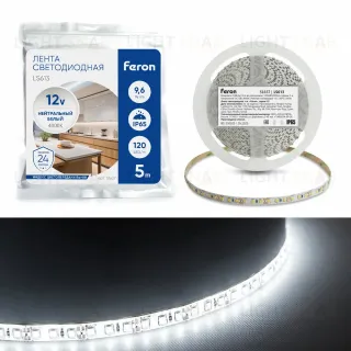 Светодиодная лента Feron LS613 120SMD(2835)/m 9.6W/m 12V 5m 4000К 51637 51637