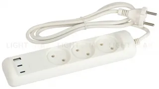 Удлинитель Эра U-3-1,5m-USB-W 3 розетки + 3xUSB A+C 1,5м 10А белый Б0069075