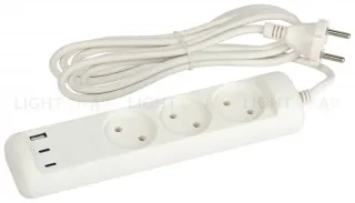 Удлинитель Эра U-3-3m-USB-W 3 розетки + 3xUSB A+C 3м 10А белый Б0069076