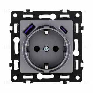 Розетка штепсельная SCHUKO 16A/250 В с USB A+C 20W, серый Kollinger Asthetik AS-016GY AS-016GY