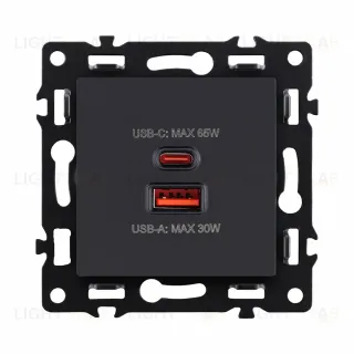 Розетка USB A+C 65W, черный Kollinger Asthetik AS-024BK AS-024BK