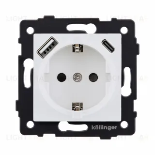Розетка штепсельная SCHUKO 16A/250 В с USB A+C 20W, белый матовый Kollinger REA-004WM для Aspekt, Eleganz, Reflex REA-004WM