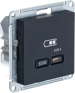 Розетка тип-C 65W высокоскор.заряд. QC, PD, мех. Systeme Electric AtlasDesign Карбон USB ATN001027 ATN001027