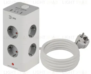 Сетевой фильтр ЭРА TWR-8es-1,5m-4USB-W башня с защитой заземлением с выключателем 8 розеток+4xUSBA+C 1,5м 16А белый Б0069071 Б0069071